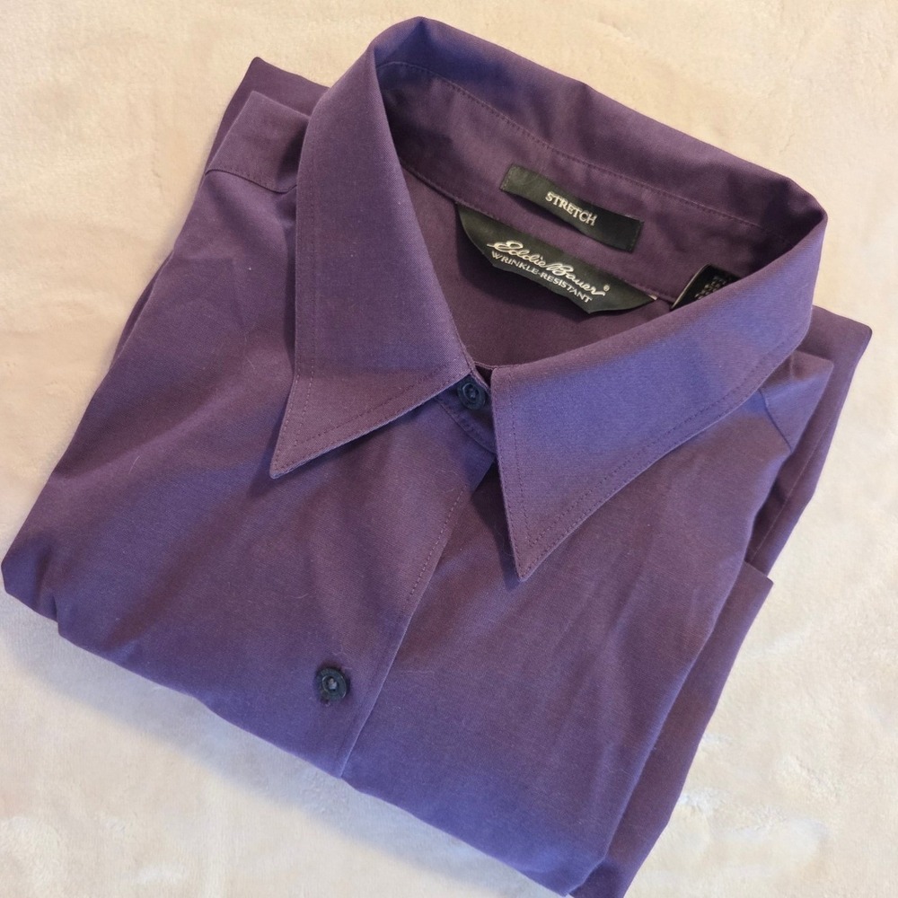 Womens Eddie Bauer Purple Button Down Shirt Cotton Tailored Officecore Blouse M